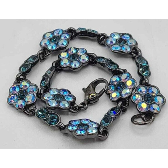 Vintage 90s Nine West Floral Rhinestone Bracelet - Picture 2 of 9